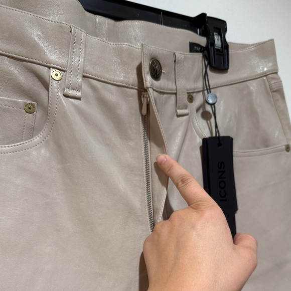 NWT Womens rag & bone Harlow Leather Mid-Rise Straight Pants 31 Stone Nude Fall - Picture 3 of 12